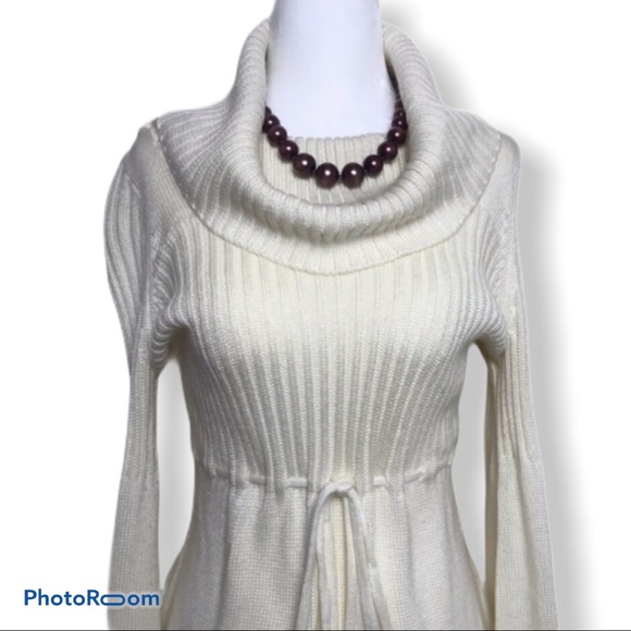 Calvin Klein Boho White Knit Midi Dress Cowl M - Picture 3 of 13